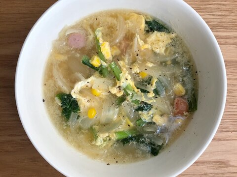 小松菜とコーンとウィンナーのスープ